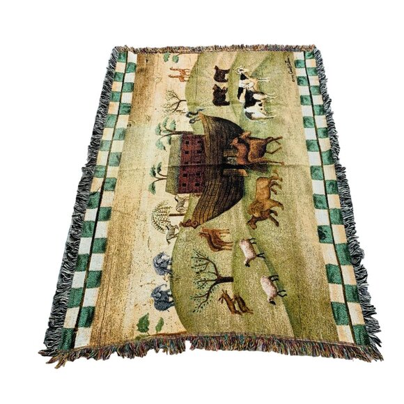Religious Noahs Ark Woven Tapestry Throw Blanket By Carol Endres 1996 VTG 50"x70 - Picture 5 of 10